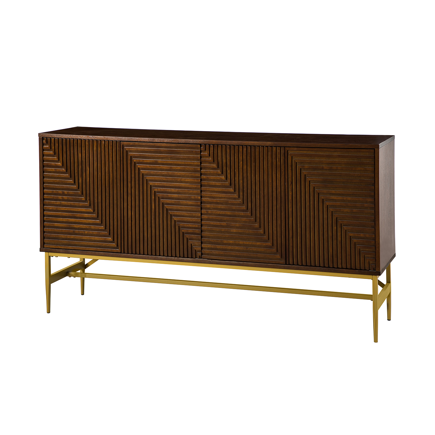 Julian Walnut Geometric 4-Door Mid-Century Modern Sideboard 2 Julian Walnut Geometric 4-Door Mid-Century Modern Sideboard - Image 2