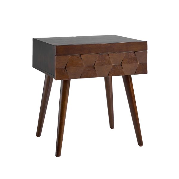 Julian Walnut Mid Century Modern Charging Side Table with Shelf 1
