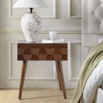Julian Walnut Mid-Century Modern Charging Side Table with Shelf