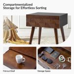 Julian Walnut Mid-Century Modern Charging Side Table with Shelf
