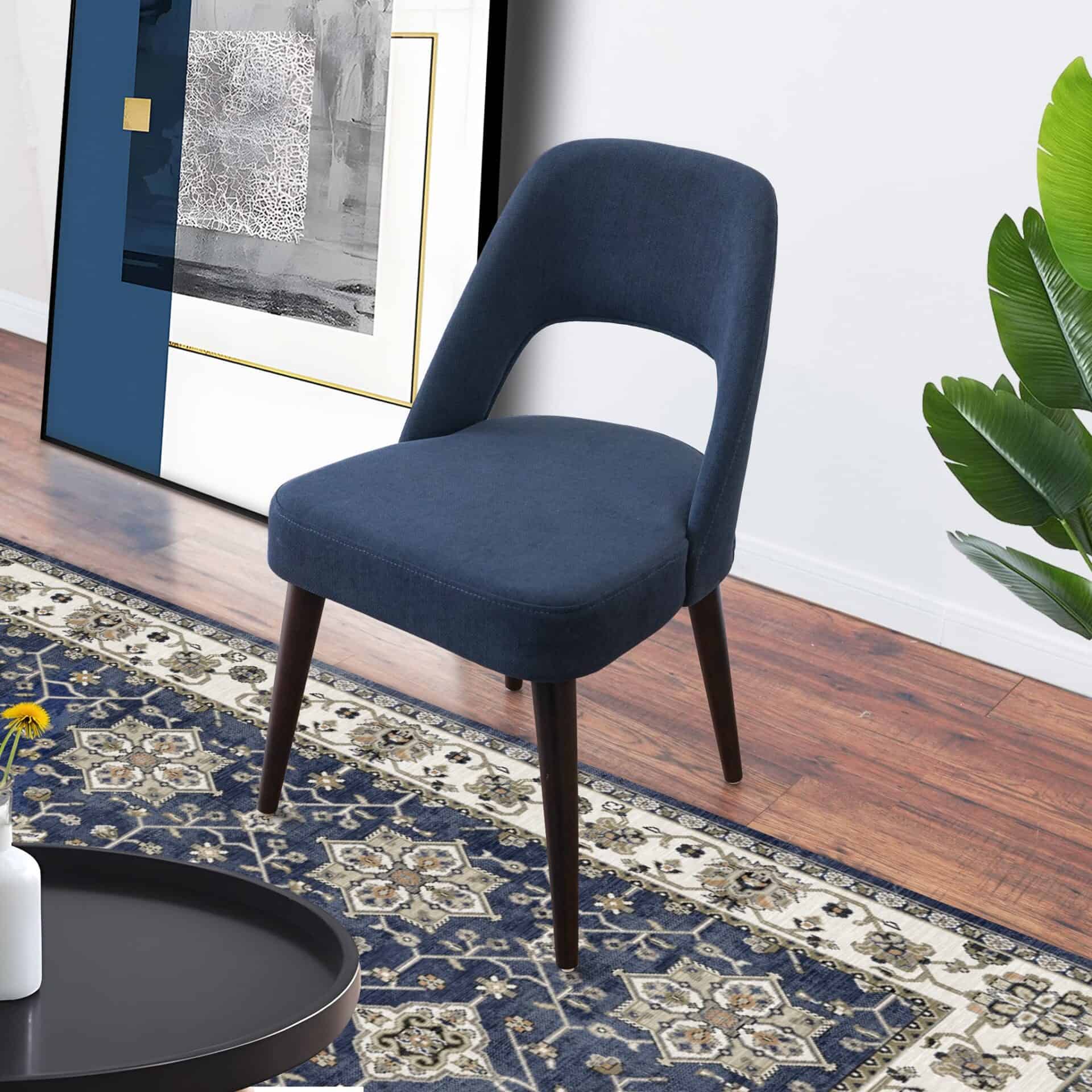 Blue Fabric Mid Century Modern Dining Chairs (Set of 2) 2 Blue Fabric Mid Century Modern Dining Chairs (Set of 2) - Image 2