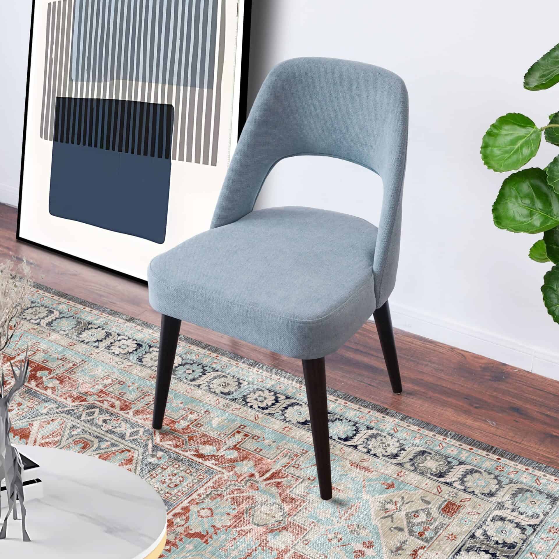 Grey Fabric Mid Century Modern Upholstered Dining Chairs (Set of 2) 4 Grey Fabric Mid Century Modern Upholstered Dining Chairs (Set of 2) - Image 4