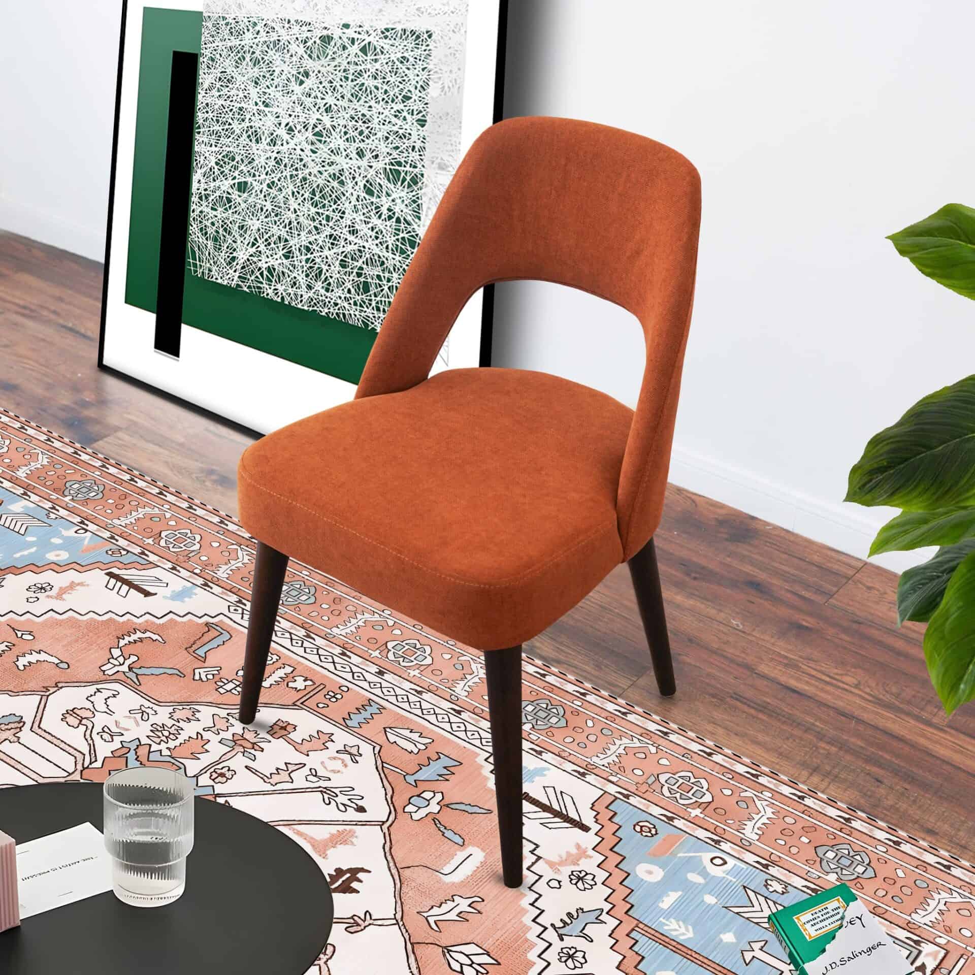 Orange Fabric Mid Century Modern Dining Chairs (Set of 2) 2 Orange Fabric Mid Century Modern Dining Chairs (Set of 2) - Image 2