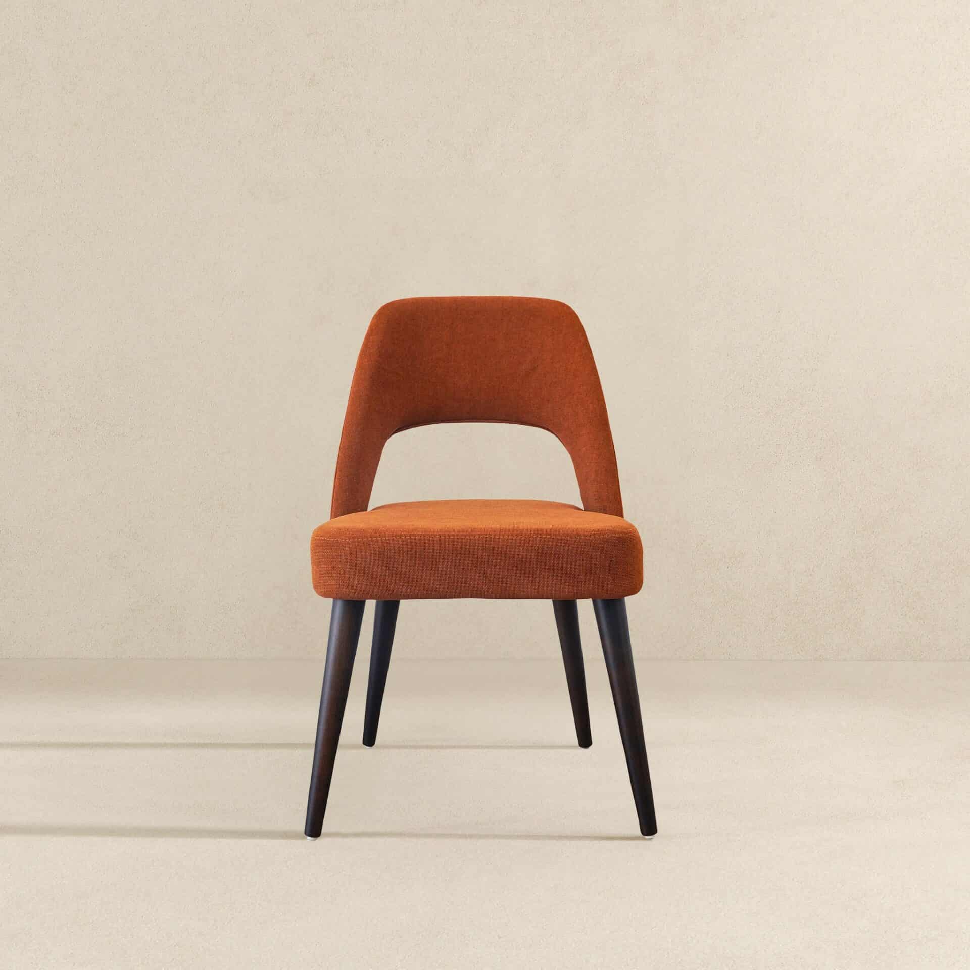 Orange Fabric Mid Century Modern Dining Chairs (Set of 2) 3 Orange Fabric Mid Century Modern Dining Chairs (Set of 2) - Image 3