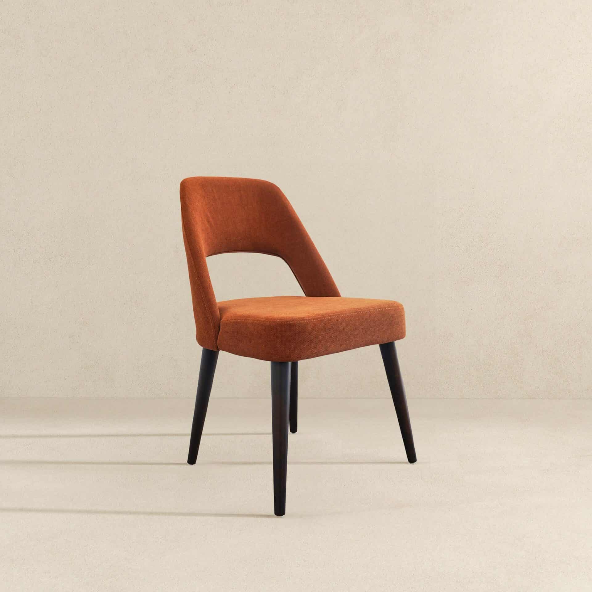Orange Fabric Mid Century Modern Dining Chairs (Set of 2) 4 Orange Fabric Mid Century Modern Dining Chairs (Set of 2) - Image 4