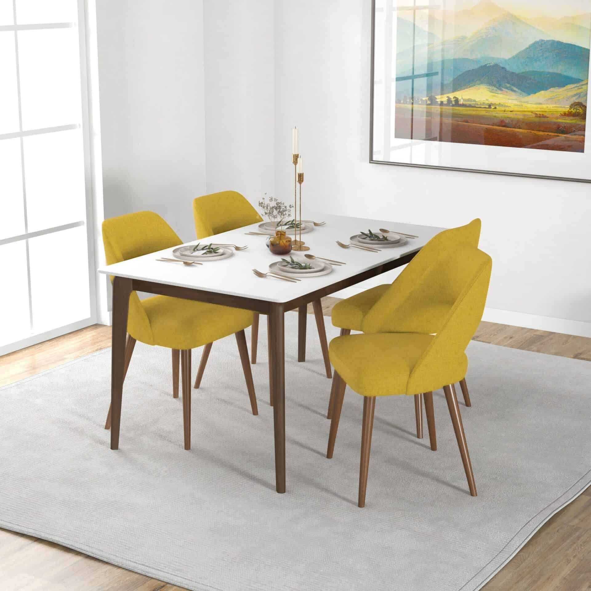 Yellow Fabric Mid Century Modern Dining Chairs (Set of 2) 1 Yellow Fabric Mid Century Modern Dining Chairs (Set of 2)