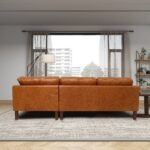 Cognac Leather Sectional Sofa with High-Leg Design and Comfort