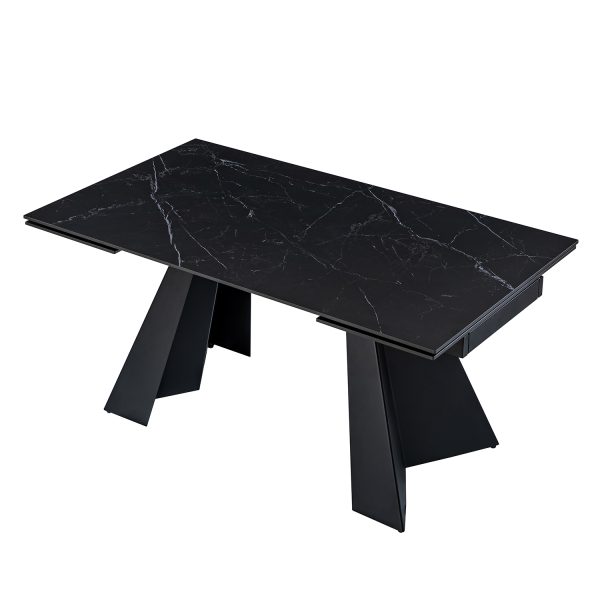 Justus Black Faux Marble Extendable Modern Dining Table 1