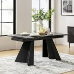 Justus Black Faux Marble Extendable Modern Dining Table