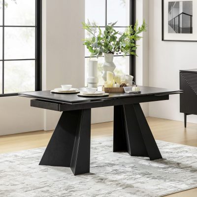 Justus Black Faux Marble Extendable Modern Dining Table