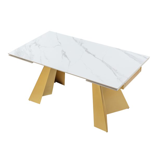 Justus White Faux Marble Extendable Modern Dining Table 1