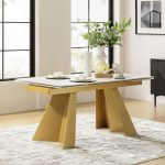 Justus White Faux Marble Extendable Modern Dining Table