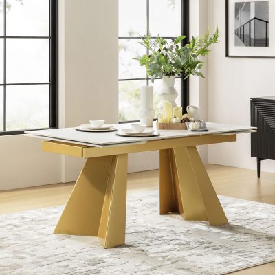 Justus White Faux Marble Extendable Modern Dining Table