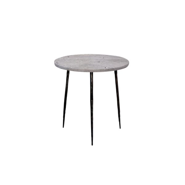 KAII Grey Sandstone Marble Medium End Table Black Iron Legs