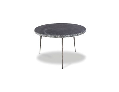 KAII Low Black Marble End Table with Hammered Edge