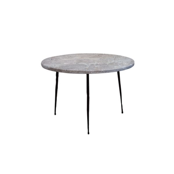 KAII Low Grey Sandstone Marble End Table Hammered Edge Black Iron
