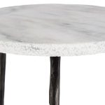 KAII Low White Marble Hammered Edge End Table Black Legs