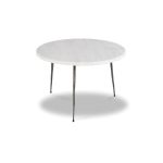 KAII Low White Marble Hammered Edge End Table Black Legs