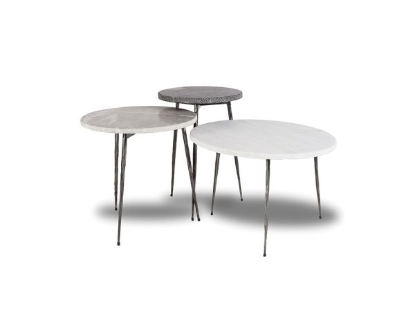 KAII Low White Marble Hammered Edge End Table Black Legs 2
