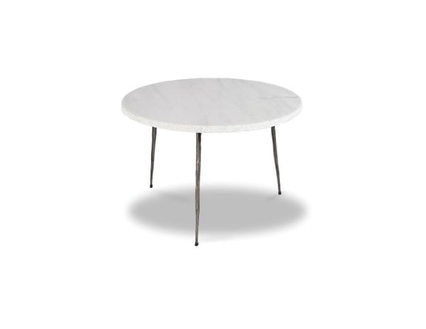 KAII Low White Marble Hammered Edge End Table Black Legs