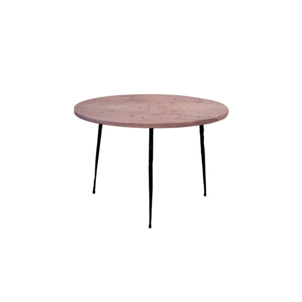 KAII Rosso Travertine Marble Low End Table Hammered Edge Black Legs