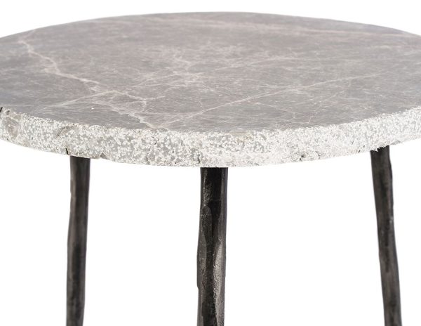 KAII Tall Hammered Grey Marble End Table Black Iron Legs 1
