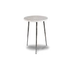 KAII Tall Hammered Grey Marble End Table Black Iron Legs