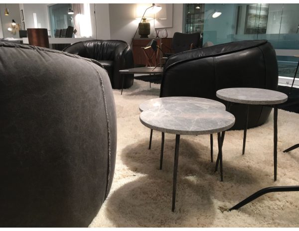 KAII Tall Hammered Grey Marble End Table Black Iron Legs 3