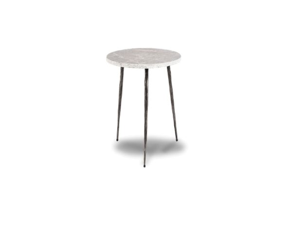 KAII Tall Hammered Grey Marble End Table Black Iron Legs