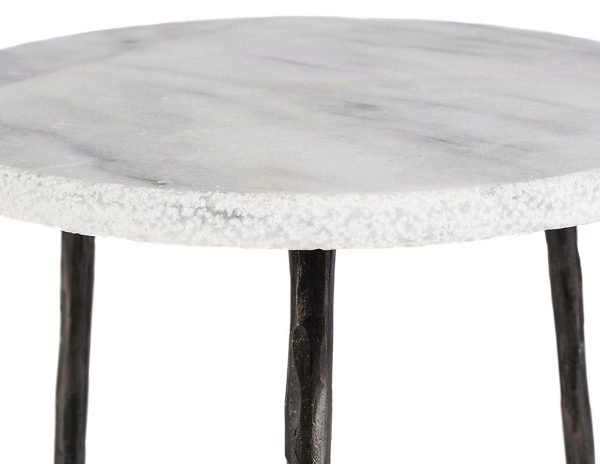 KAII Tall White Marble Hammered Edge Black Iron End Table 1