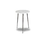 KAII Tall White Marble Hammered Edge Black Iron End Table