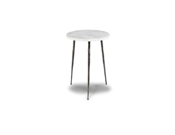 KAII Tall White Marble Hammered Edge Black Iron End Table