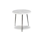 KAII White Marble Hammered Edge Side Table Black Iron Legs