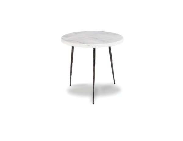 KAII White Marble Hammered Edge Side Table Black Iron Legs