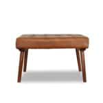 Tan Leather Mid-Century Tufted Ottoman with Solid Wood Legs 6 Tan Leather Mid-Century Tufted Ottoman with Solid Wood Legs