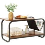 Modern 2-Tier Coffee Table with Magazine Holder in Brown Wood