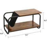 Modern 2-Tier Coffee Table with Magazine Holder in Brown Wood