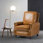 Amil Camel Genuine Leather Mid-Century Modern Nailhead Trim Recliner 6 Amil Camel Genuine Leather Mid-Century Modern Nailhead Trim Recliner