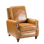 Amil Camel Genuine Leather Mid-Century Modern Nailhead Trim Recliner 7 Amil Camel Genuine Leather Mid-Century Modern Nailhead Trim Recliner