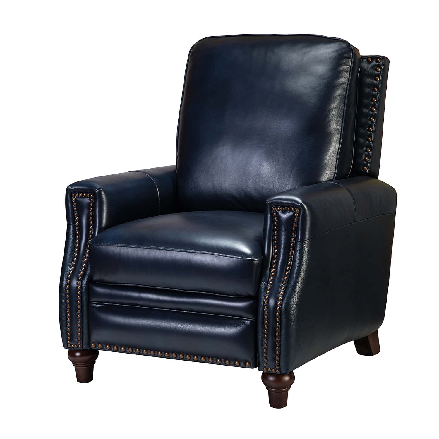 Amil Navy Genuine Leather Mid-Century Modern Nailhead Trim Recliner 2 Amil Navy Genuine Leather Mid-Century Modern Nailhead Trim Recliner - Image 2
