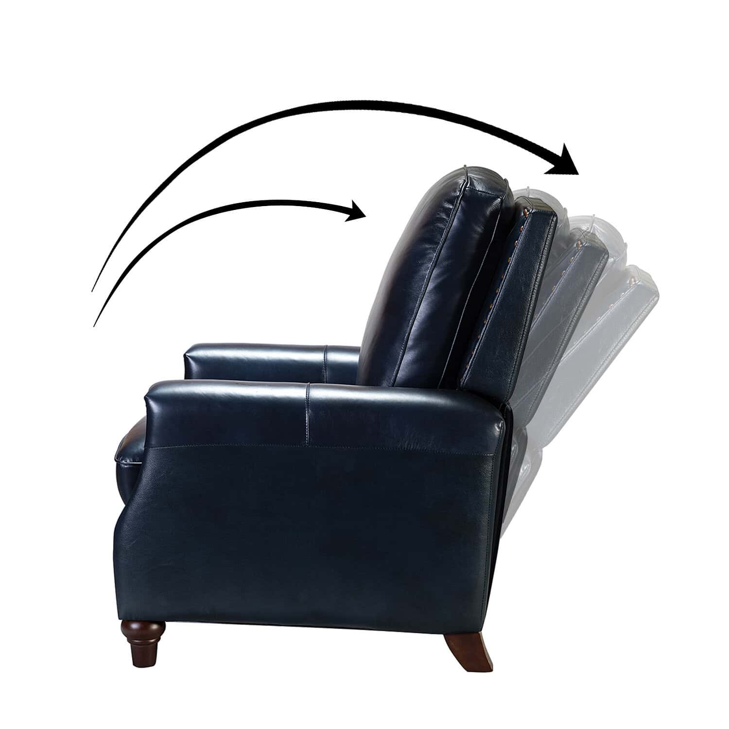 Amil Navy Genuine Leather Mid-Century Modern Nailhead Trim Recliner 3 Amil Navy Genuine Leather Mid-Century Modern Nailhead Trim Recliner - Image 3
