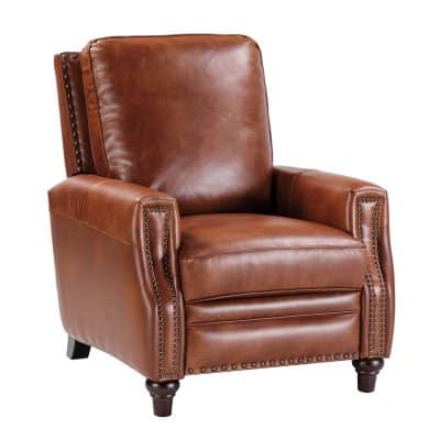 Amil Saddle Leather Mid-Century Modern Nailhead Trim Recliner