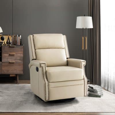 Louise Genuine Leather Nailhead Swivel Rocker Recliner