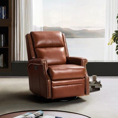 Louise Genuine Leather Nailhead Trim Swivel Rocker Recliner