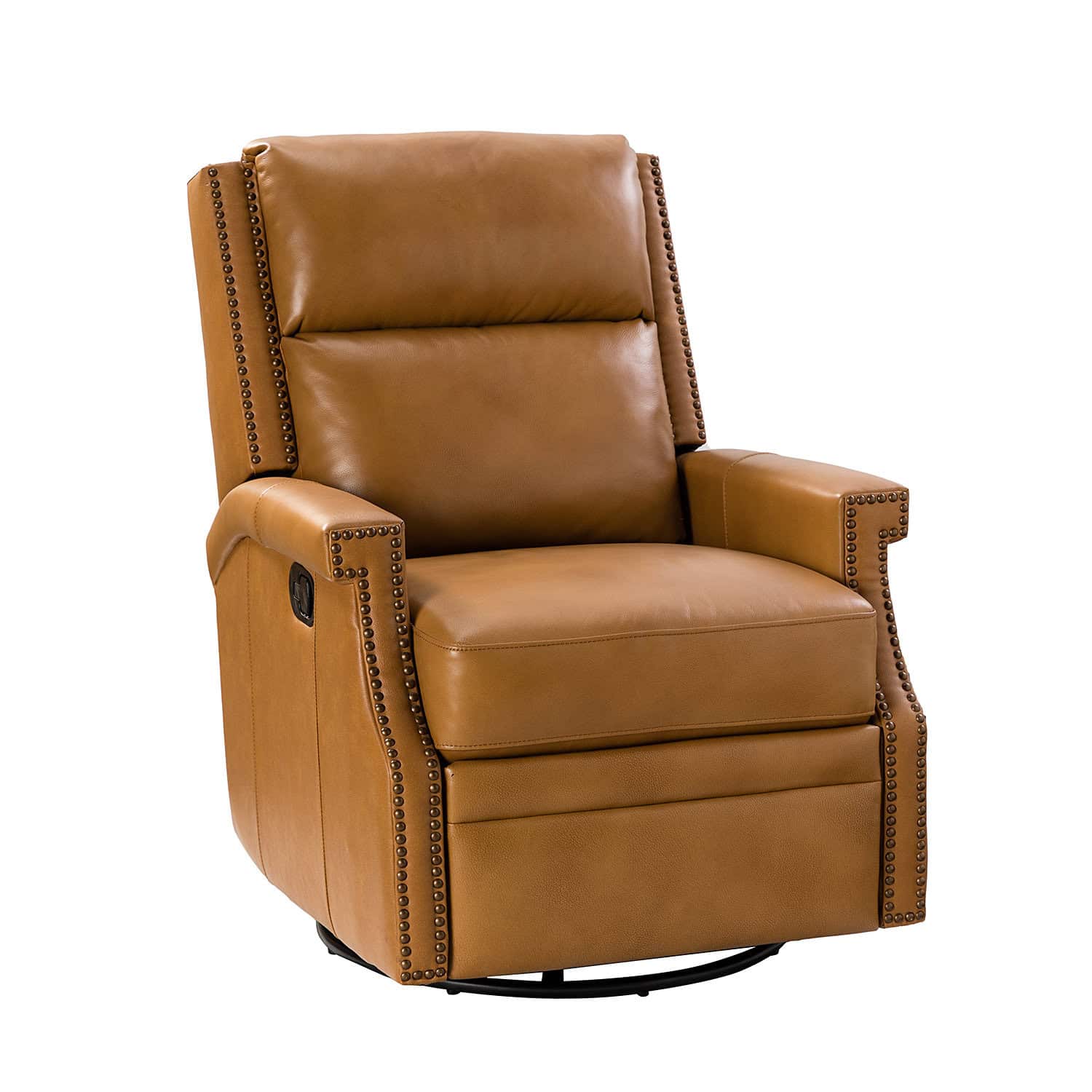 Louise Camel Leather Nailhead Swivel Rocker Recliner 2 Louise Camel Leather Nailhead Swivel Rocker Recliner - Image 2