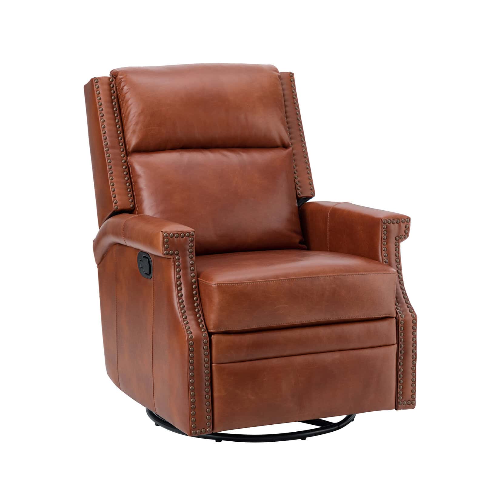 Louise Saddle Genuine Leather Swivel Rocker Recliner Nailhead Trim 2 Louise Saddle Genuine Leather Swivel Rocker Recliner Nailhead Trim - Image 2