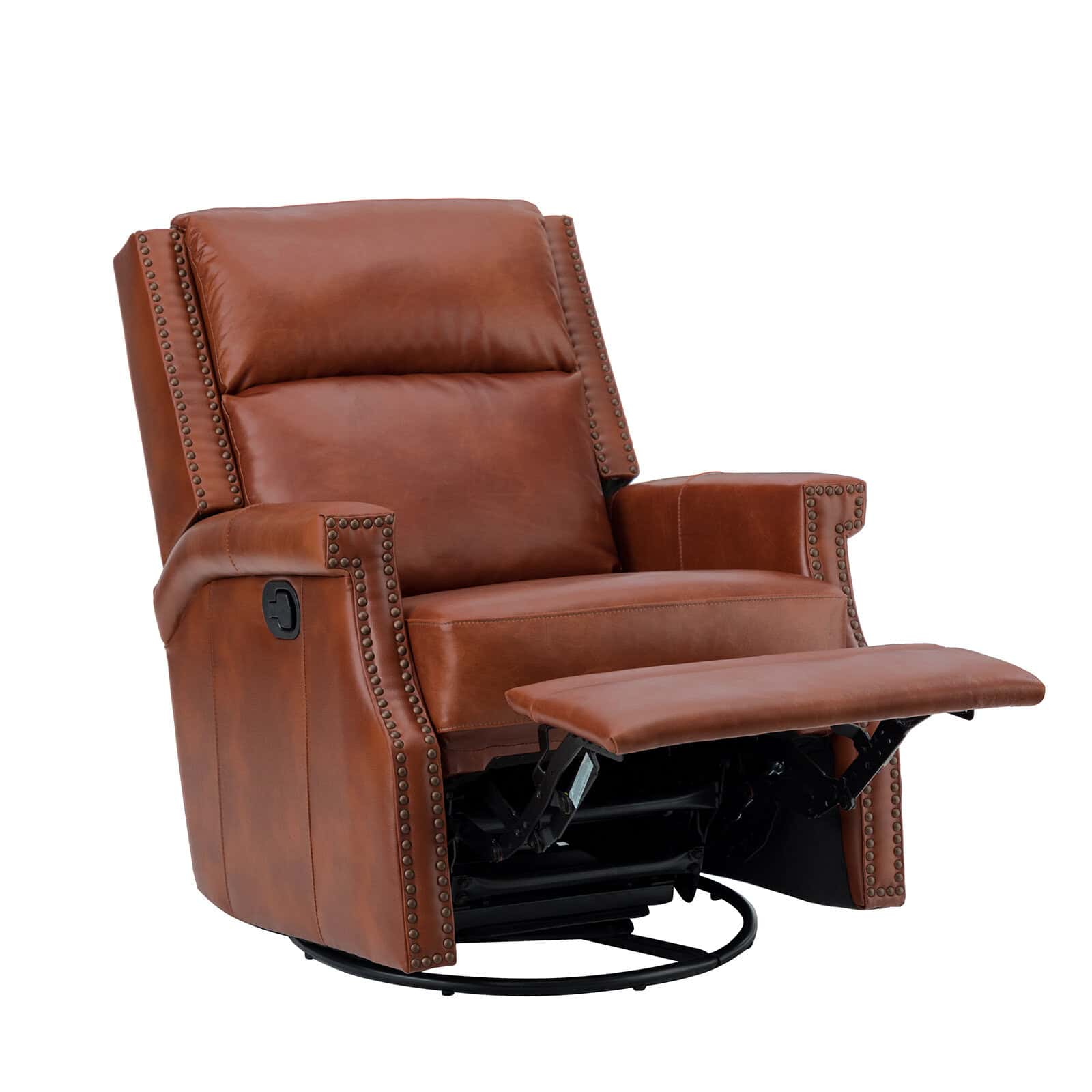 Louise Saddle Genuine Leather Swivel Rocker Recliner Nailhead Trim 3 Louise Saddle Genuine Leather Swivel Rocker Recliner Nailhead Trim - Image 3