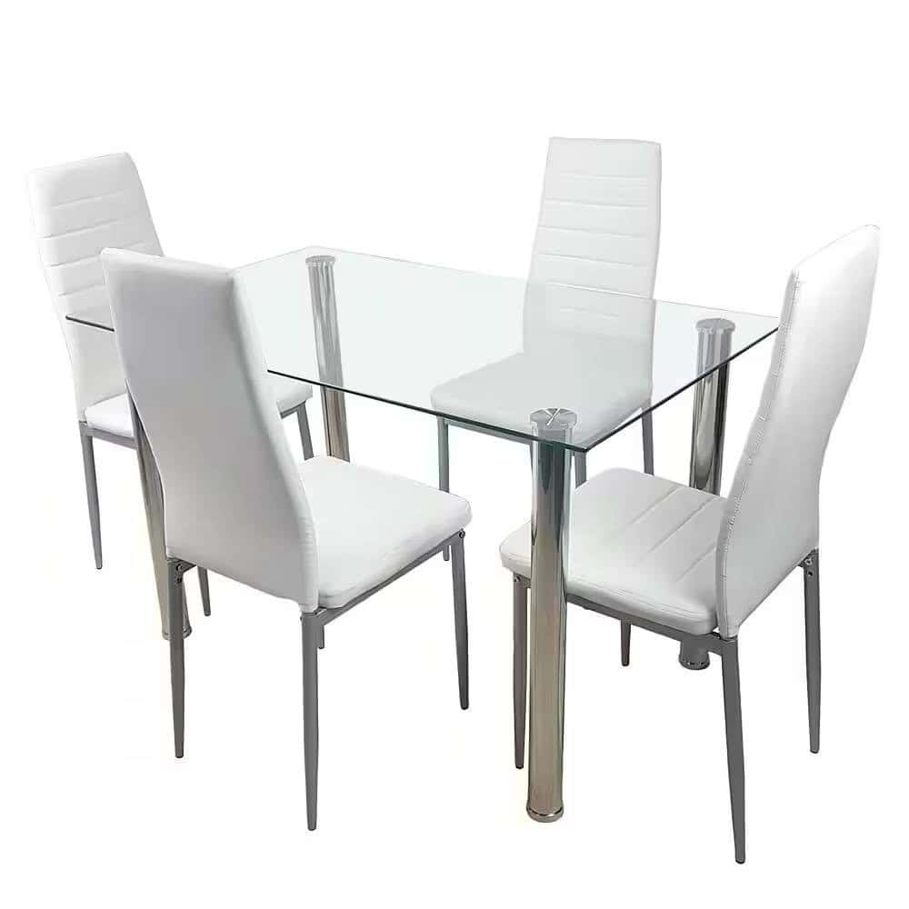 Modern 47x27 Glass Top Dining Table with Steel Frame 4 Modern 47x27 Glass Top Dining Table with Steel Frame - Image 4