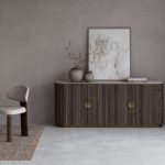 KOII Silver Grey Travertine Ebony Ash 4-Door Sideboard