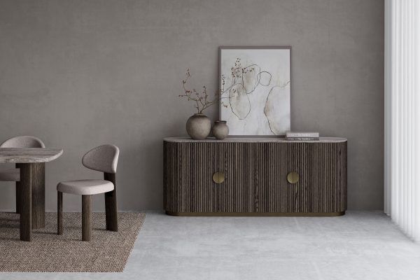 KOII Silver Grey Travertine Ebony Ash 4 Door Sideboard 3 2